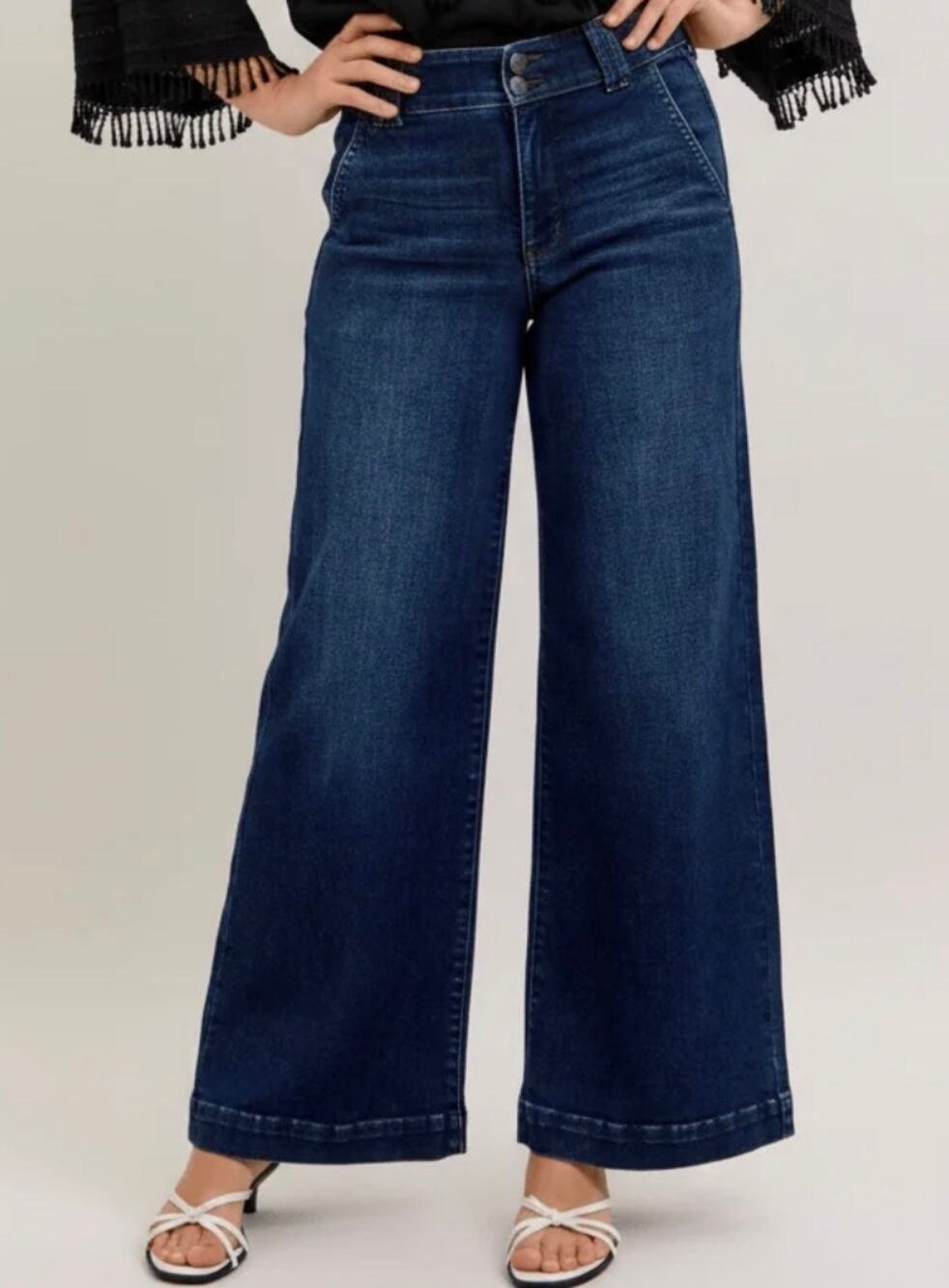 Judy Blue High Waist Double Button Trouser Jean Wide Leg Sz 25 Dark Blue